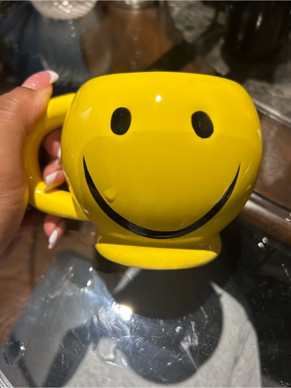 Yellow Smiley Face Ceramic Mug - Cheerful Home Accent